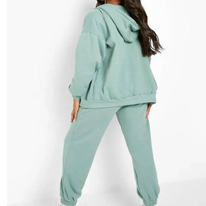 Conjunto Deportivo con Capucha para Mujer, Color Verde Menta, Manga Larga, Cierre Frontal con Cremallera, Corte Holgado Informal con Bolsillos Laterales - Product Image 2