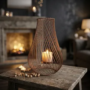 Artisan Design Handmade Wire <b>Lantern</b> Candle Holder Home Decoration Metal Cage Style Modern Model L925 - Product Image 1