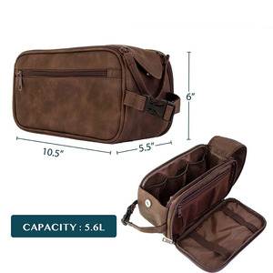 Handmade <b>leather</b> toiletry bag with storage compartments for cosmetics shaving accessories and travel convenience in low price - Product Image 4