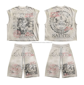 Conjunto de Ropa Urbana para Hombre, Estilo Vintage, 100% Algodón Grueso, con Estampado de Serigrafía Personalizado, Diseño Desgastado, Premium, a la Moda, para Verano - Product Image 2