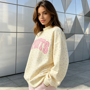 Nueva Sudadera Oversize para Mujer con Cuello Alto, Estampado Floral, Letras Rosas, Estilo Deportivo, 100% Algodón Tejido, Manga Larga, Estilo Otoñal - Product Image 2