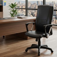 Chaise de bureau pivotante ergonomique moderne en cuir réglable avec structure en acier et construction en contreplaqué, accoudoirs fixes à boucle centrale