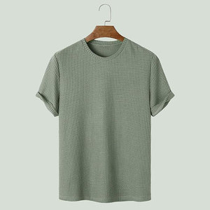 Camiseta Personalizada de Manga Corta para Hombre, de Algodón Grueso y Suave, Cuello Redondo, Color Sólido - Product Image 4