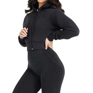 Sweat-shirt à capuche zippé à manches longues avec logo imprimé, cordon de serrage, pour femmes, hiver, automne, polaire, 100% coton, respirant, OEM - Product Image 1