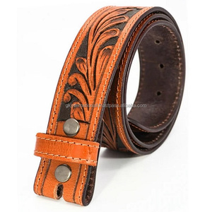 Cinturones de vaquero occidental de cuero de primera calidad con hebilla hoja tallada a mano en relieve cinturón de herramientas de cuero occidental personalizado para hombres - Product Image 5