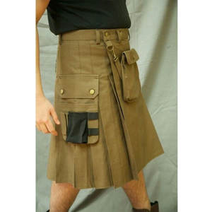 Kilt écossais marron pour homme / Kilt tactique en coton avec poches cargo Vente en gros 2026 - Product Image 4