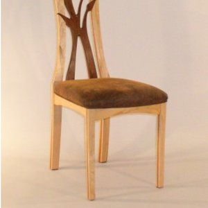 Luxury Handcrafted Solid Wood Dining <b>Chair</b> Artistic Branch Inlay High Back <b>Brown</b> Upholstered Seat - Product Image 4