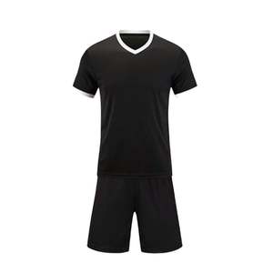 Ensemble de maillot de football pour hommes, manches courtes, col rond, noir uni, évacuation de l'humidité, séchage rapide, polyester, kit d'entraînement - Product Image 6