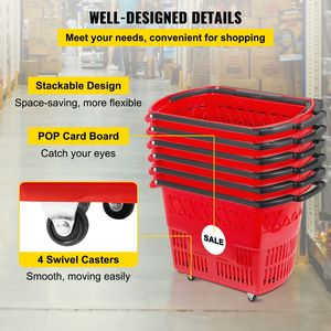 Set di 6 Carrelli per la Spesa Portatili Rossi con Cestini in Plastica e Maniglie Personalizzabili - Product Image 6