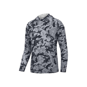 Camisa de Pesca para Hombre con Protección Solar UPF 50, Manga Larga, Capucha y Estampado Geométrico Azul - Product Image 4