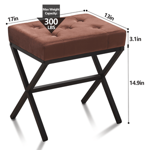 Taburete otomano tapizado con cojín grueso y patas en X de metal para cambiar zapatos - Product Image 2