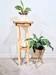 Support à plantes en bois massif bicolore de luxe, support à plantes moderne en bois avec étagère de rangement, support à plantes décoratif pour salon - Product Image 2