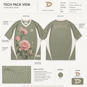 เสื้อยืดคอกว้างสไตล์วินเทจ Y2K แบบสปอร์ต พิมพ์ลายดอกไม้ด้วยเทคนิค DTG  ขายส่งเสื้อเจอร์ซีย์กีฬาผ้าตาข่ายคอวีแบบโอเวอร์ไซส์ - Product Image 6