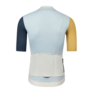 Maillot de Ciclismo Personalizado para Hombre, Manga Corta, Estilo Aero, Color Blanco Hueso, Amarillo y Azul Marino, para Ciclismo de Carretera - Product Image 4