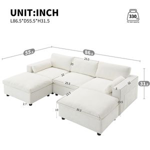 Divano Componibile in Ciniglia 86.5, Set Divano a U a 5 Posti con Tasche Portaoggetti e Cuscini, Combinazione Libera per Soggiorno - Product Image 2