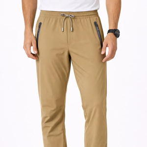 Pantalones deportivos color caqui para hombre – Pantalones deportivos ligeros y elásticos con cintura elástica y cierre con cordón - Product Image 1