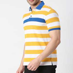 Polo en tricot rayé pour homme, manches courtes, décontracté, bleu, jaune, blanc, coupe classique - Product Image 4