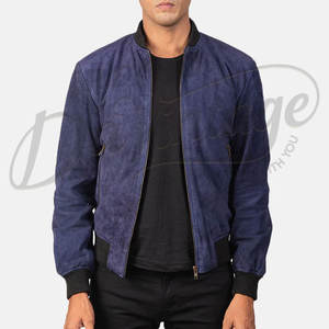 Blouson Bomber en Daim Bleu Marine Personnalisé pour Homme – Col Baseball Zippé Minimaliste, Coupe Slim, Style Décontracté et Urbain - Product Image 5