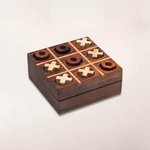 Jeu de Tic Tac Toe en bois OEM, plateau 3x3 avec pièces X marron et O naturel, jeu de stratégie de table - Product Image 2