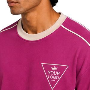 Ensemble T-shirt et short oversize rose fuchsia pour homme avec empiècements contrastants beiges, logo personnalisé, col rond, style streetwear décontracté, vente en gros - Product Image 6