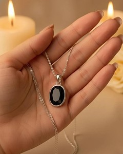 Collar con Colgante Ovalado de Obsidiana Negra, Cadena Chapada en Oro y Plata, Cristal Curativo, Protección, Piedra Energética, Joyería, Regalo - Product Image 1