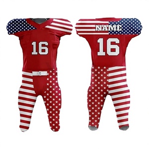 Ensemble d'uniformes de football américain personnalisés, imprimé drapeau rouge, blanc et bleu, numéro 16, col en V, sans manches, polyester respirant, pour adultes - Product Image 2