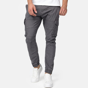 Men's Gray Cargo Pants Canvas Material Multiple Pockets Elastic Waist Casual Style Midweight Autumn Wear - Product Image 2