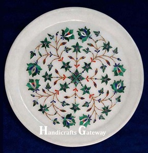 Newest Design Pure Handmade <b>White</b> Marble Flower And Bird Shape Inlay Work <b>Round</b> Shape Decorative Plate For Kitchen Decoration - Product Image 4