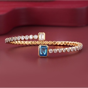 2.01 CT Blue Emerald Cut Lab Grown Diamond Bezel Open <b>Bangle</b> 14K Gold Diamond <b>Bracelets</b> & <b>Bangles</b> - Product Image 4