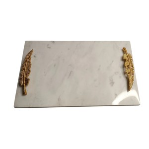 Luxury White Marble Rectangle <b>Decorative</b> Serving Tray Gold Flower Handles Modern Elegant Wedding Eco-Friendly Home <b>Kitchen</b> <b>Decor</b> - Product Image 1