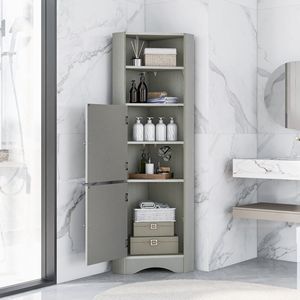 Mobiletto angolare alto da bagno autoportante con ripiani e ante regolabili, unità di stoccaggio in MDF - Product Image 1