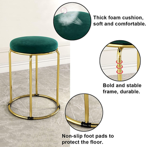 Contemporary Velvet <b>Footrest</b> Stool with Gold Metal Base for Living Room Bedroom and Lounge Furniture - Product Image 2