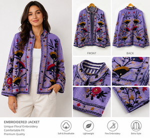 Women's Top Trendy Suzani Velvet Cotton Finished Embroidered Bohemian Winter Stand <b>Reversible</b> <b>Jacket</b> Regular Resort Wear Gift - Product Image 2