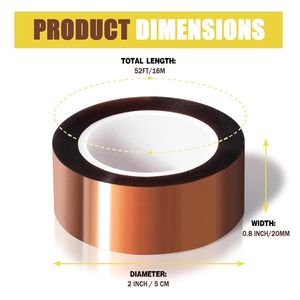 4 rollos de cinta adhesiva resistente al calor de alta temperatura de 20mm, cinta adhesiva sin residuos para sublimación térmica - Product Image 2