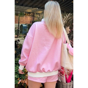 เสื้อสเวตเชิ้ตผู้หญิงทรงโอเวอร์ไซส์ ลายทาง แขนยาว คอเต่า ทรงหลวม ไหล่ตก ผ้าถัก คอตตอน สำหรับฤดูหนาว สวมใส่สบายๆ - Product Image 3