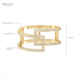 Trendy Products Natural 0.9mm Pave <b>Set</b> White Diamond Bypass <b>Ring</b> in 14k Solid Gold Stackable Wedding Band Jewelry For <b>Women</b> - Product Image 6