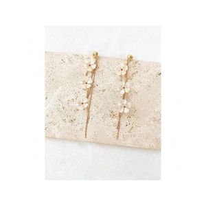 Eleganti Orecchini Pendenti di Alta Moda per Donna, 1 Paio con Perle Finte, Conchiglia e Fiore a 5 Petali con Strass Rosa e Nappine - Product Image 1