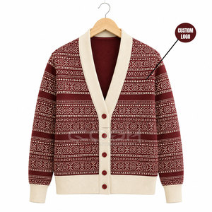 Cosh International Sorority Sisterhood Knitted <b>Cardigan</b> V Neck Long Sleeve Geometric Pattern Contrast Color <b>Button</b> Closure - Product Image 1
