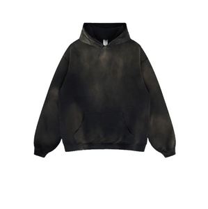 Sweat à capuche unisexe noir épais en coton tricoté de haute qualité 400 g/m², coupe oversize, avec logo personnalisé, effet délavé pour homme - Product Image 6
