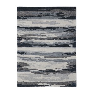 Modern Hand Tufted Wool <b>Rug</b> Dark <b>Grey</b> and Ivory Abstract Brushstroke Design Low Pile with Cotton Backing for <b>Living</b> <b>Room</b> - Product Image 2