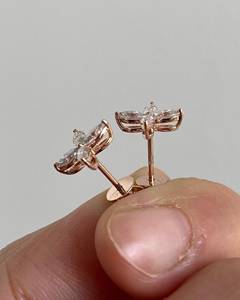 Marquise Cut Flower <b>Stud</b> <b>Earrings</b> for Women Moissanite Floral <b>Earrings</b> Rose Gold Minimalist Jewelry Gift for Her - Product Image 3