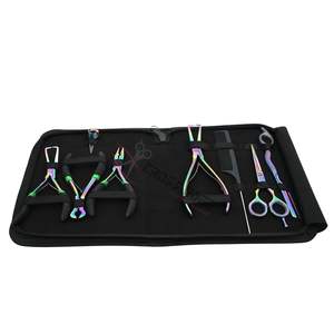 Kit complet d'outils pour extensions capillaires avec pince à micro-anneaux, dissolvant de colle à fusion, ciseaux de barbier, rasoir à cheveux, peigne à queue de doigt - Product Image 1