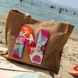 Bolsa de Yute de Lujo con Bordado de Flores Arcoíris, Bolso de Compras de Arpillera con Asa de Cuerda, Reutilizable, para la Compra, Playa, Mujer - Product Image 3