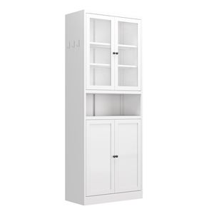 Armadio da Cucina Autoportante Alto 183 cm con Telaio in Acciaio Inox Resistente, Bianco con Ripiani Regolabili - Product Image 6