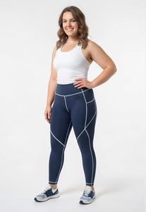 Women Plus Size High Waist Stretch Running <b>Tights</b> Breathable Yoga Leggings Contrast Seams Gym Workout Quick Dry Fitness Legging - Product Image 3