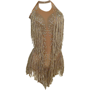 Leotardo con Flecos y Pedrería para Mujer, Traje Bordado para Baile, Discoteca, Fiesta, Actuación en Escenario, Body con Borlas, MOQ Bajo - Product Image 1