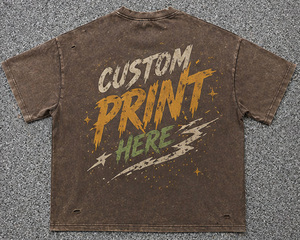 T-shirt graphique surdimensionné personnalisé pour homme, style vintage délavé, streetwear, coton épais, coupe ample, épaules tombantes, unisexe, séchage rapide - Product Image 2