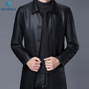 Manteau trench en cuir véritable de luxe pour homme, réversible, vêtement d'extérieur d'hiver, doublure chaude, boutons sur le devant, pour les occasions professionnelles et décontractées - Product Image 3