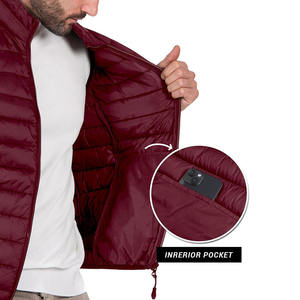 Chaleco Acolchado Color Borgoña para Hombre, Cuello Alto, Cierre de Cremallera, Cortavientos, Informal, Ropa de Invierno, Sin Mangas, Color Sólido - Product Image 3
