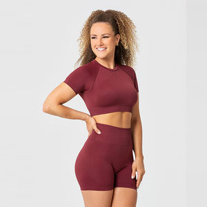 Haut court de sport pour femme 2026, coupe ajustée, col en V, 100 % coton, séchage rapide, idéal pour la course et l'entraînement estival - Product Image 2